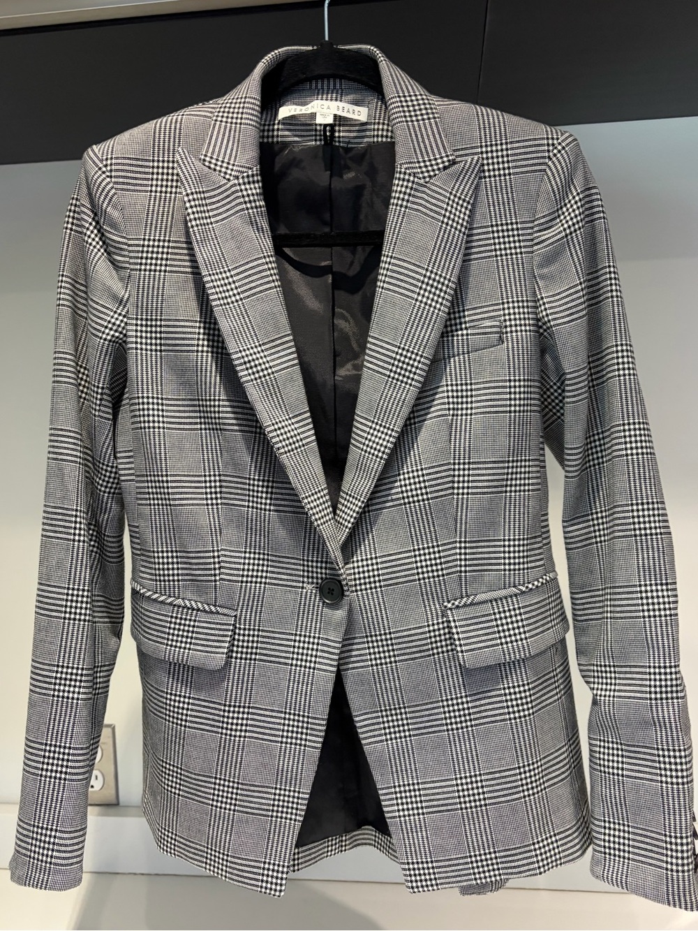 $699 Veronica Beard Glen Plaid black white Dickey Jacket peak lapel size 2